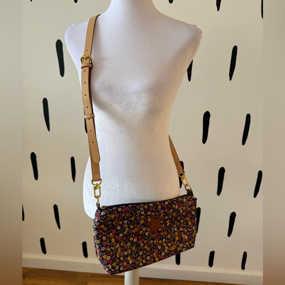 Floral Print Crossbody Bag with Tan Adjustable Strap